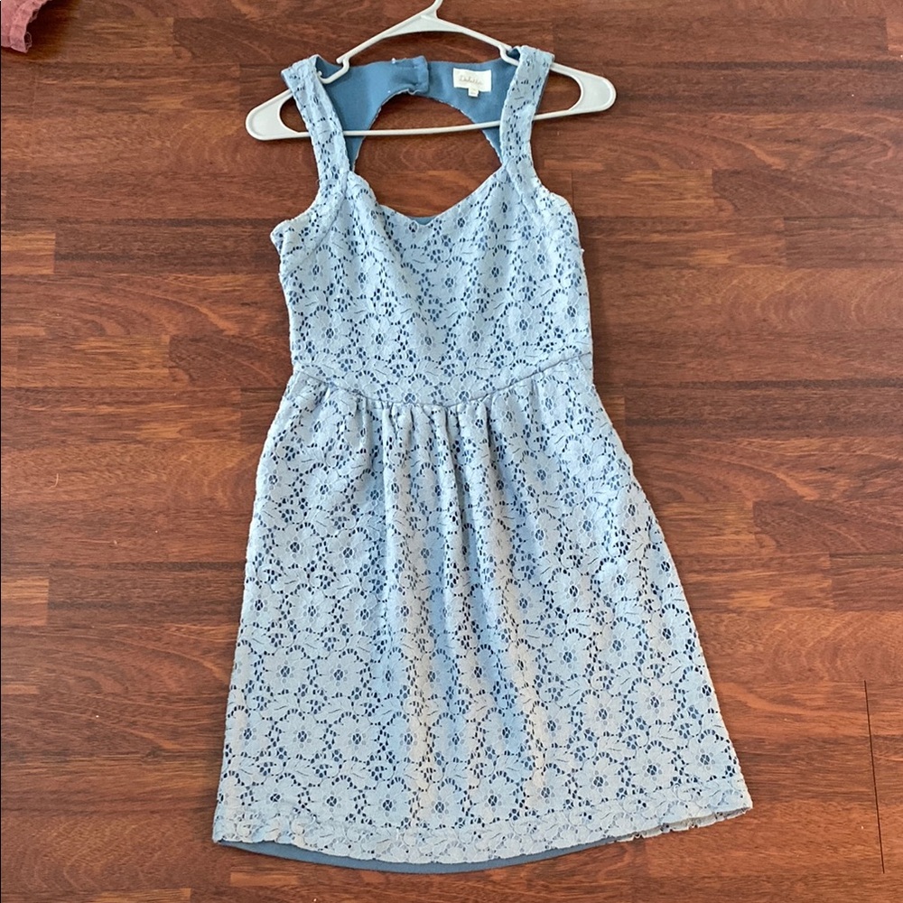 Deletta Light Blue Backless Lace Dress